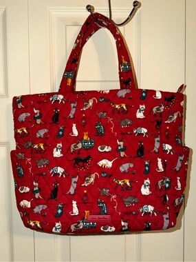 Vera Bradley Medium Zip Top Tote NWT Holiday Cats